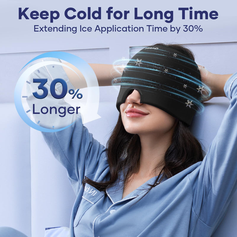 [Australia] - Migraine Relief Cap, Migraine Headache Relief Cap Hat Mask Products, Cooling Gel Hat Head Wrap for Migraine, Tension, Stress & Puffy Eyes,Natural Therapy for Instant Headache Relief Black 