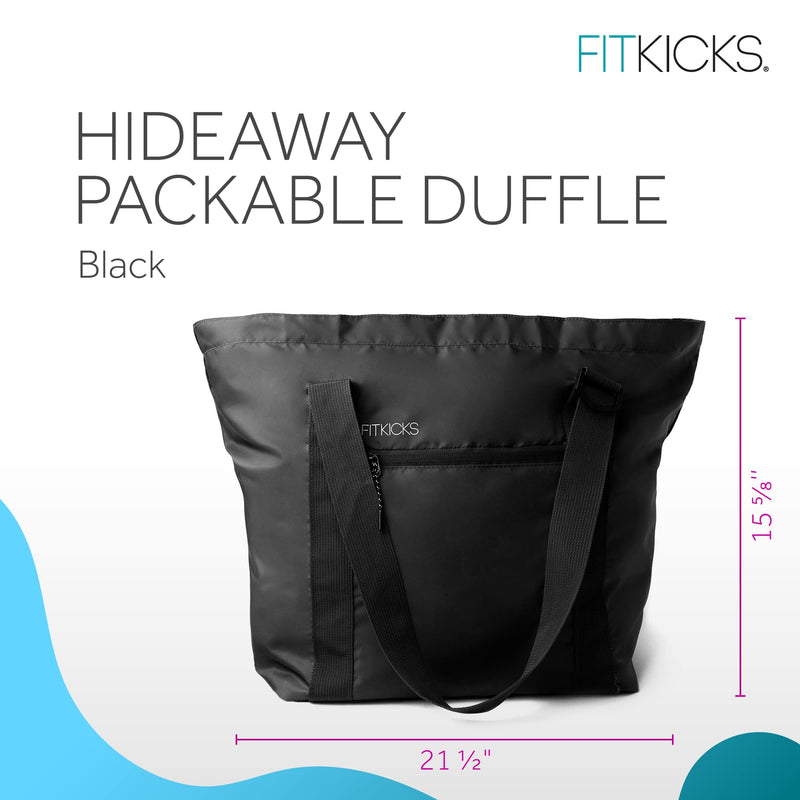 FITKICKS Hideaway Packable Duffle, Large Duffle Bag for Travel, Black
