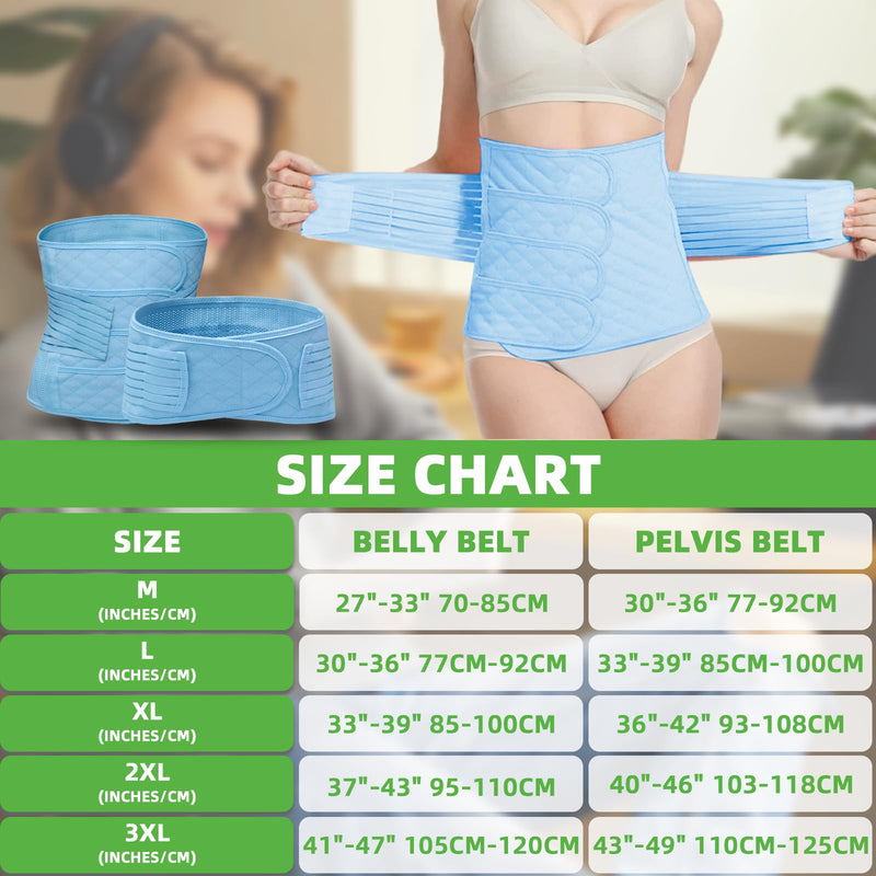 2 in 1 Postpartum Belly Band Wrap Blue, C-Section Support Belt XX-Large, Post Partum Support Recovery Waist/Pelvis Belt, Hysterectomy Belly Band Binder Girdle Stomach