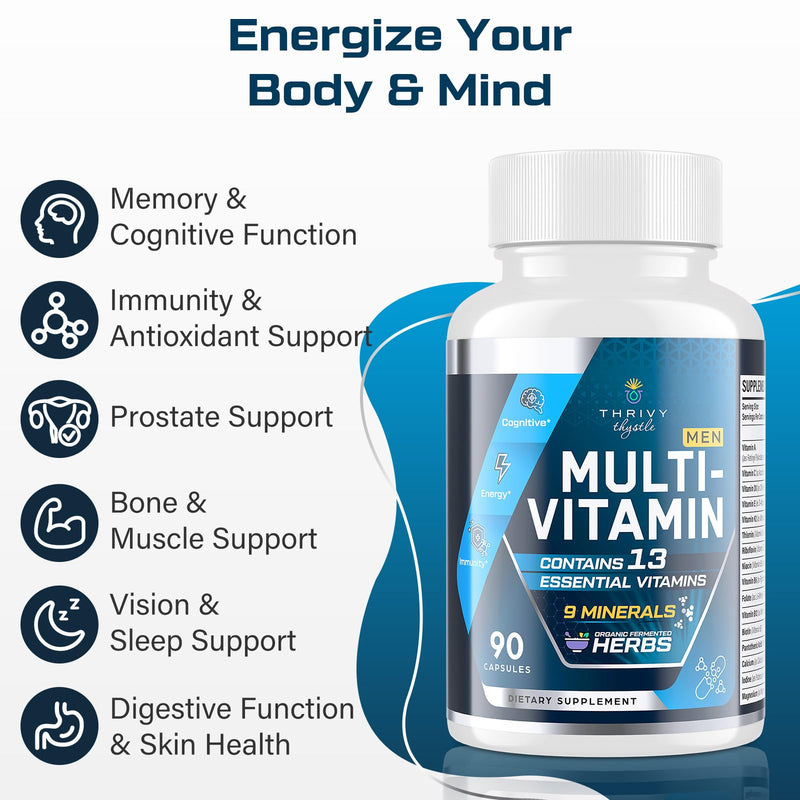 Multivitamin for Men 50+ with Methylated B12 & Folate, 180 Capsules | 43-in-1 iron-free men’s formula with Omega-3, CoQ10, fermented herbs, probiotics, and daily wellness support 90 Count (Pack of 2)