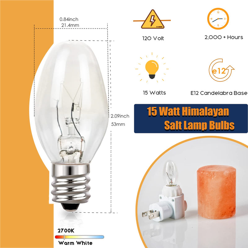 [Australia] - Salt Lamp Bulbs - 15 Watt Light Bulbs for Scentsy Wax Warmer - C7 Replacement Bulbs for Plug in Wax Diffuser- Warmwhite - Dimmable,15 Packs Salt Lamp Bulbs 15 Watt 