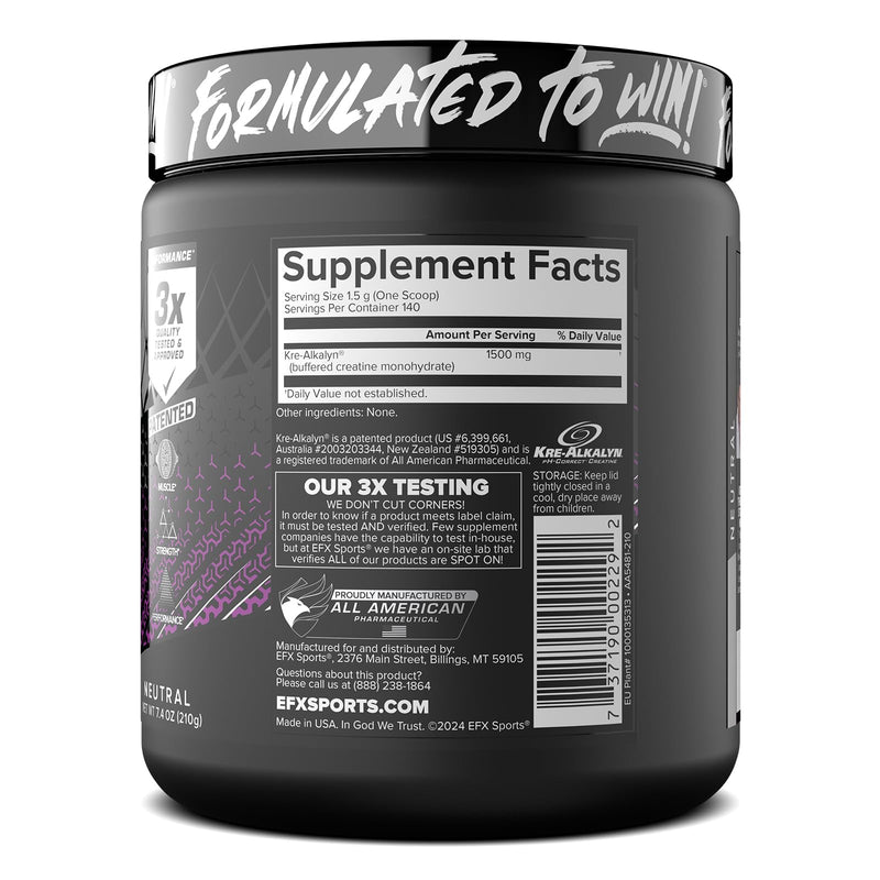EFX Sports Kre-Alkalyn EFX Powder | pH Correct Creatine Monohydrate Powder Supplement | Strength, Muscle Growth & Performance | 140 Servings (Unflavored)