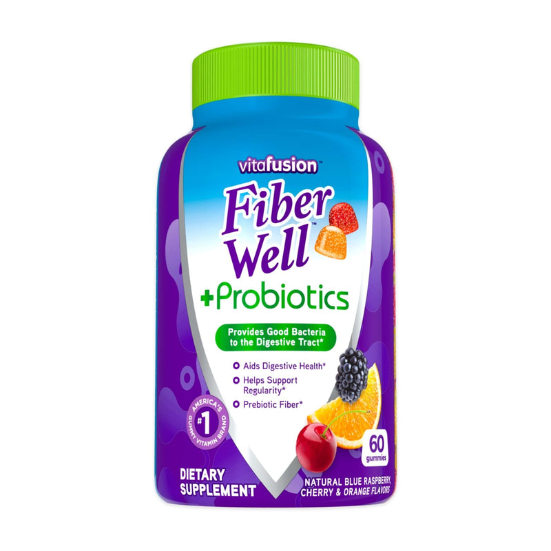 Vitafusion Fiber Well + Probiotics Gummies for Adults, 60 Count Vitamin D3 Gummy Vitamins, Peach, BlackBerry and Strawberry Flavored, 50 mcg Vitamin D, 150 Count Nutritional Supplement+ Vitamin D3 Gummy