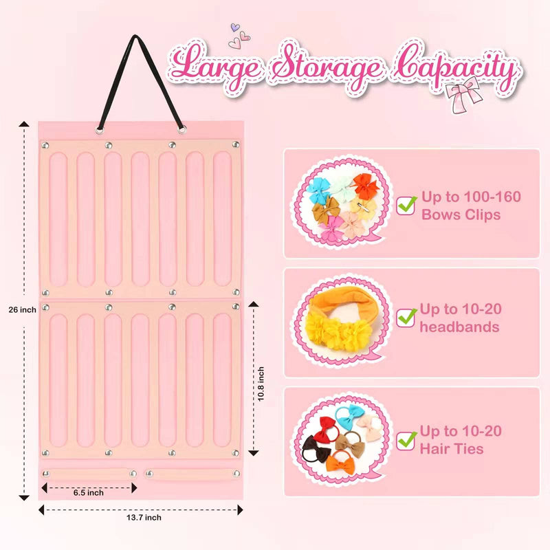 [Australia] - Vimiv Hair Bows Holder w/Large Capacity, Hair Clips Storage Hanger w/16 Ribbons, Hair Bows Organizer, Baby Accessory Display w/Sturdy Rope, Wall Hanging for Girl Room, Nursery Decors Adorable Pink 