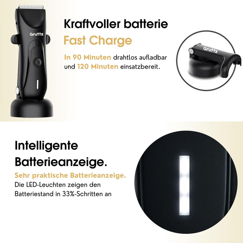 [Australia] - Gruttz, intimate razor for men, men's electric razor with standing charging station, razor for men's intimate area for chest, legs, armpit, groin, nose, IPX7, travel bag 