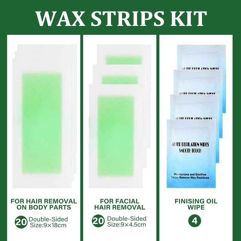 [Australia] - Facial Wax Strips For Hair Removal, Facial Hair Removal For Women, Waxing Kit For Women's Face, Bikini, ChestBody, Arms, Legs, Back, & Brazilian 80PCS Waxing Strips & 4 calming Oil Wipes 80PCS 1 Count (Pack of 80) 