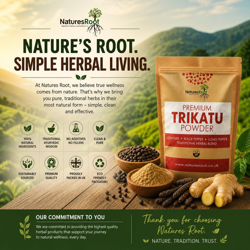 Nature’s Root Organic Trikatu Powder 500g – Traditional Ayurvedic Herbal Blend – Ginger, Black Pepper & Long Pepper – Fine Powder for Daily Wellness Routines