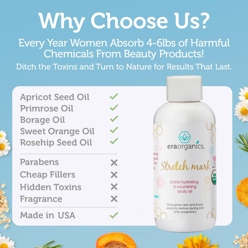 [Australia] - Era Organics Organic Stretch Mark Oil for Pregnancy - Extra Moisturizing Belly Oil for Pregnancy - Pregnancy Oil to Prevent Stretch Marks - Pregnancy Must Haves 