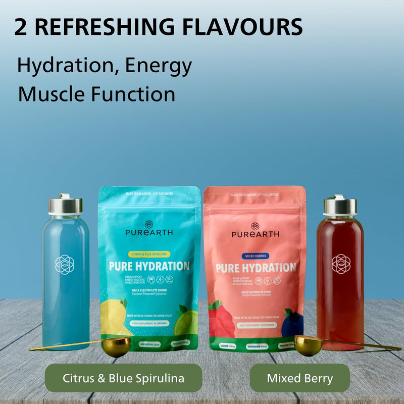 Purearth Electrolyte Hydration Drink – Citrus & Blue Spirulina 180g | Sugar Free Electrolyte Powder with Magnesium & Coconut Water | for Energy, Recovery & Muscle Function | 30 Servings