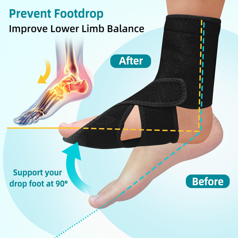 AFO Foot Drop Brace for Walking, Plantar Fasciitis Night Splint, Ankle Foot Orthosis, Drop Foot Brace w/Arch Support Relief Pain for TBI, ALS, MS Stroke, Fracture, Spinal Cord Injury Right Black-Right