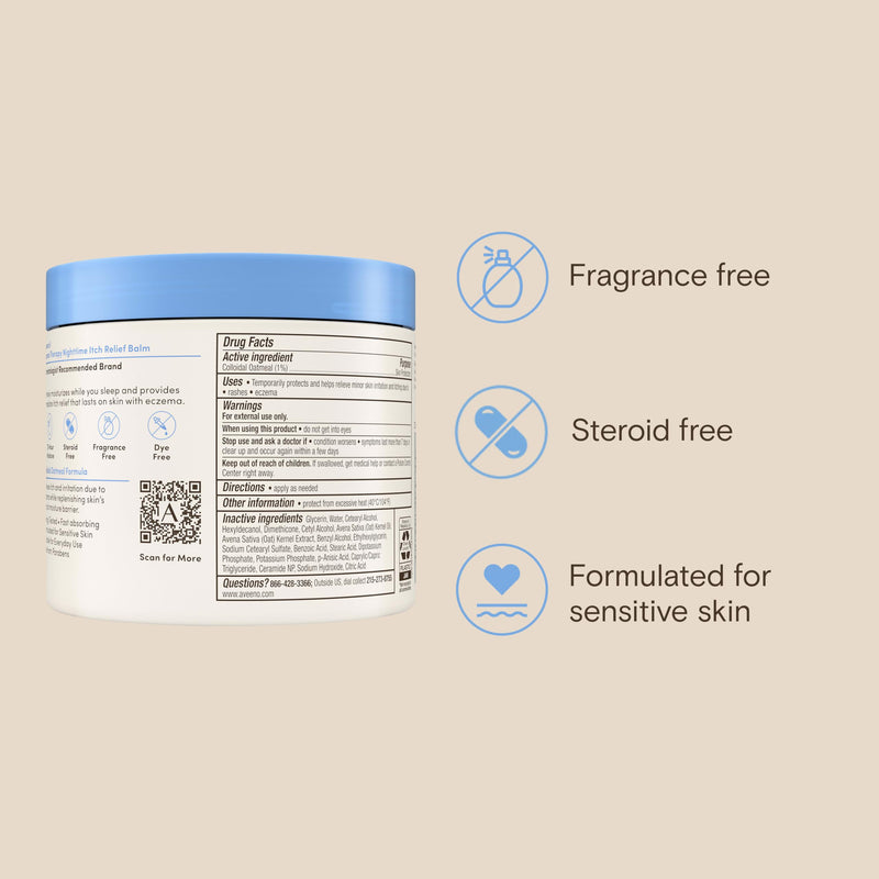 Aveeno Eczema Therapy Nighttime Itch Relief Body Balm, Colloidal Oatmeal Cream for Itchy Skin Relief, Moisturizing Balm for Sensitive, Eczema-Prone Skin, Steroid- & Fragrance-Free, 11 Oz