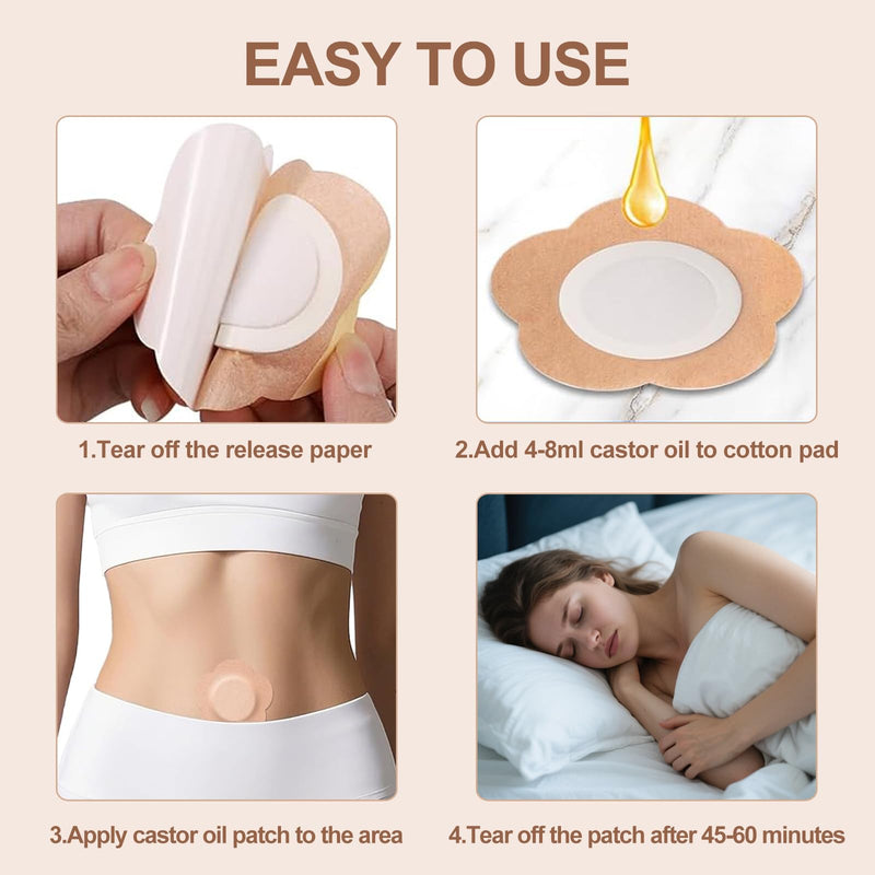 [Australia] - Castor Oil Patches for Belly Button, 100PCS Castor Oil Pack Wraps Organic Cotton Self-Adhesive Castors Oils Pack Anti Leakage Disposable Pads Portable & Breathable No Wash (Oil Not Included) 