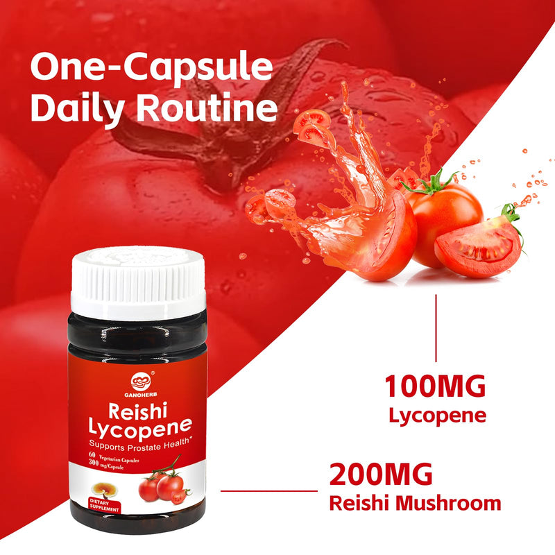 [Australia] - Lycopene Supplement 100mg, Natural Tomato Extract with Reishi Mushroom 200mg, Mushroom Capsule for Immune Health, Gluten-Free, Non-GMO, Vegan, 60 Rapid Release Capsules 