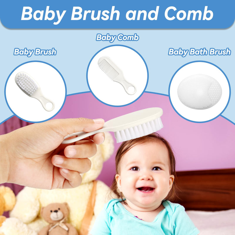[Australia] - Baby Healthcare and Grooming Kit, 14 in 1 Baby Safety Set Newborn Nursery Health Care Set with Hair Brush Scale Nail Clippers for Baby Girls Boys (14 Kits Grey White) 14kits-Grey White 