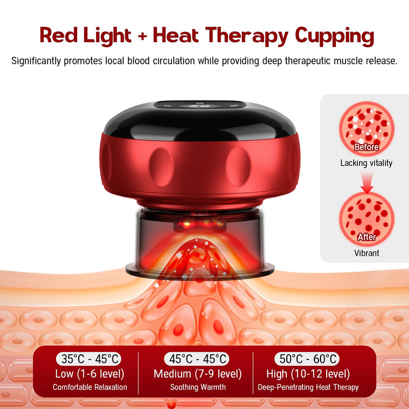 [Australia] - Smart Cupping Therapy Massager, 7 in 1 Red Light Cupping Therapy Set with 2 Modes for Targeted Pain Relief, Muscle Soreness,Tighter Skin,Cupping Kit with 12 Levels Suction and Heat,1 Pack 1 PACK 