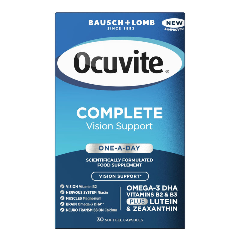 Ocuvite Complete Eye Supplement Capsules by Bausch + Lomb – Lutein and Zeaxanthin Supplement with Omega 3 DHA, Vitamin B2 and Niacin, Supports Normal Vision, Eye Health Supplements 1 Capsule Per Day