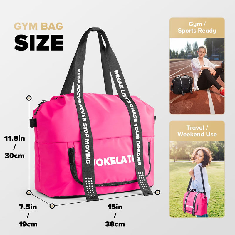 Sport Gym Bag for Women, Carry on Tote Personal Item Bag with Shoes Compartment, Travel Duffle Bag for Girl, Lightweight Overnight Luggage Bag for Travel, Airplanes, Sports - Hot Pink Gym Bag - Pink Other Sizes