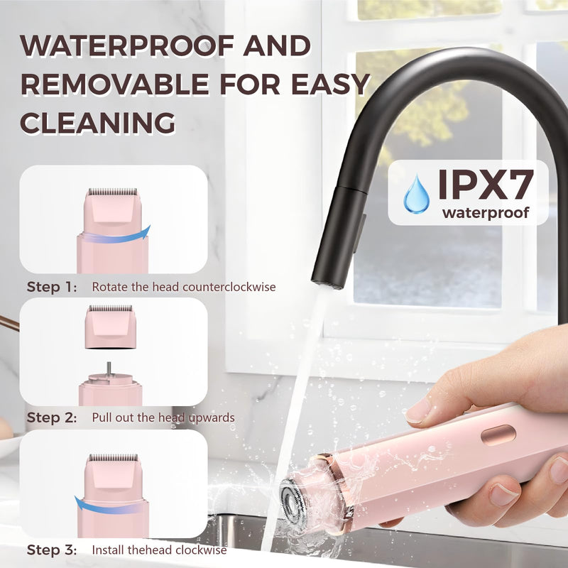 [Australia] - Bikini Trimmer for Women, 2 in 1 Electric Razors for Women, IPX7 Waterproof, USB Rechargeable Wet and Dry Shaver, Suitable for Hair Removal All Over The Body Pink 