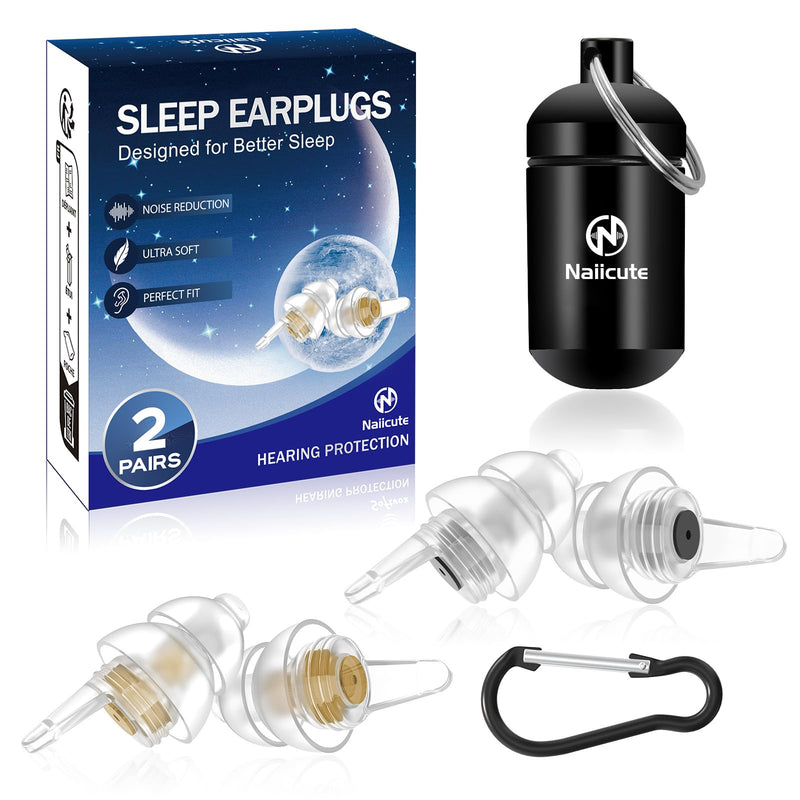 [Australia] - Naiicute ear plugs for sleep, 2 pairs, hearing protection ear plugs against snoring, ear plugs, noise reduction, noise canceling, silicone sleep ear plugs for sleeping, working, traveling, adults, children, 12+, black and gold 