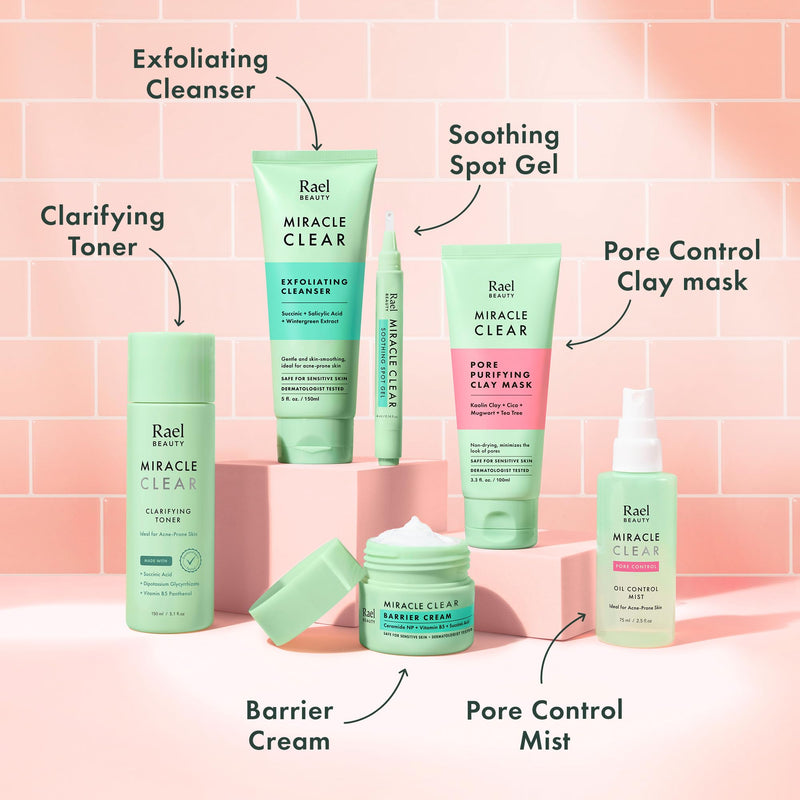 Rael Korean Skin Care - Face Moisturizer, Miracle Clear Barrier Cream (1.8 oz), Blackhead Remover, Exfoliating Face Wash Clay Mask (3.4 fl. oz)