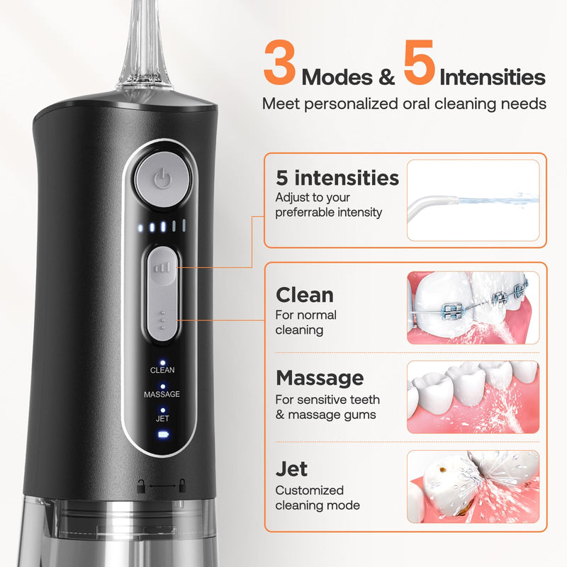 [Australia] - Bitvae Oral Irrigator and Electric Toothbrush Combination, 3 Modes & 5 Pressure Levels Wireless Oral Irrigator with 5 Modes Sonic Toothbrush, Includes 4 Toothbrush Heads and 4 Jet Tips, ElegantBlack Oral Irrigator + Electric Toothbrush Dark Black 