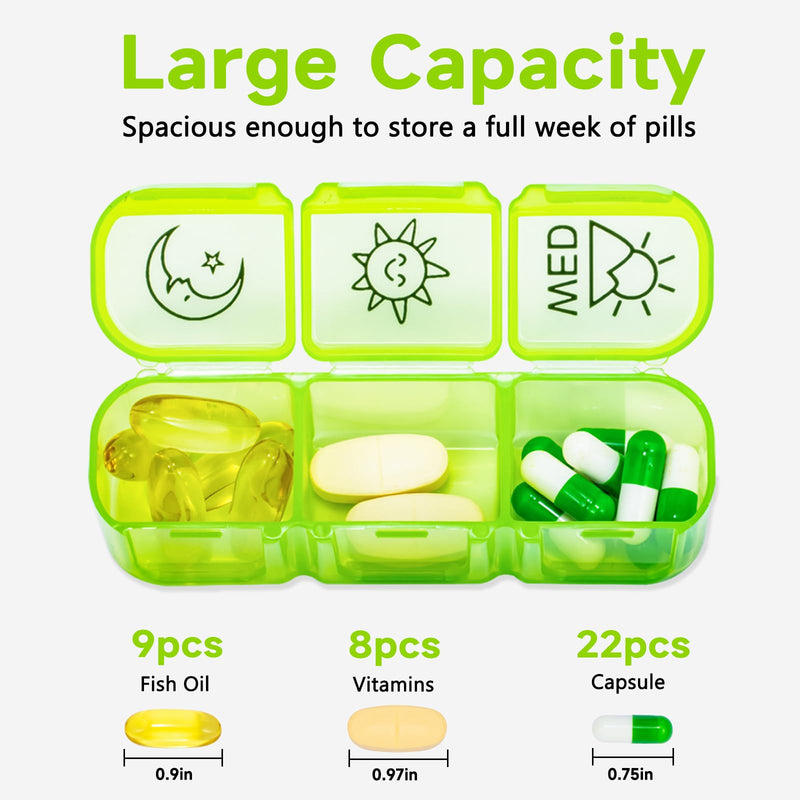 Large 7 Day Pill Organizer Weekly, Chrxbei Daily Medicine Container 3-Times-a-Day, Medication Holder for Vitamins, Fish Oils, Supplement, Deep Pills Planer for Elderly and Family - Morning Noon Night Rainbow 3 Times a Day