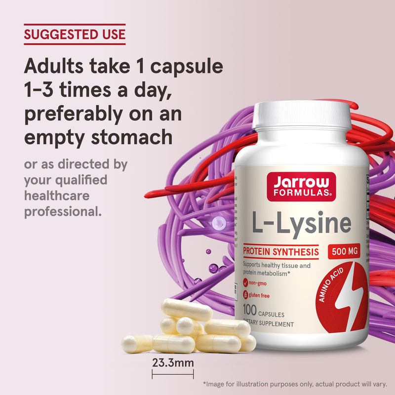 [Australia] - Jarrow Formulas L-Lysine 500 mg, Dietary Supplement, Amino Acid for Protein Synthesis and Healthy Tissue Support, 100 Capsules, 100 Day Supply Fish/shellfish 1 Count (Pack of 100) 