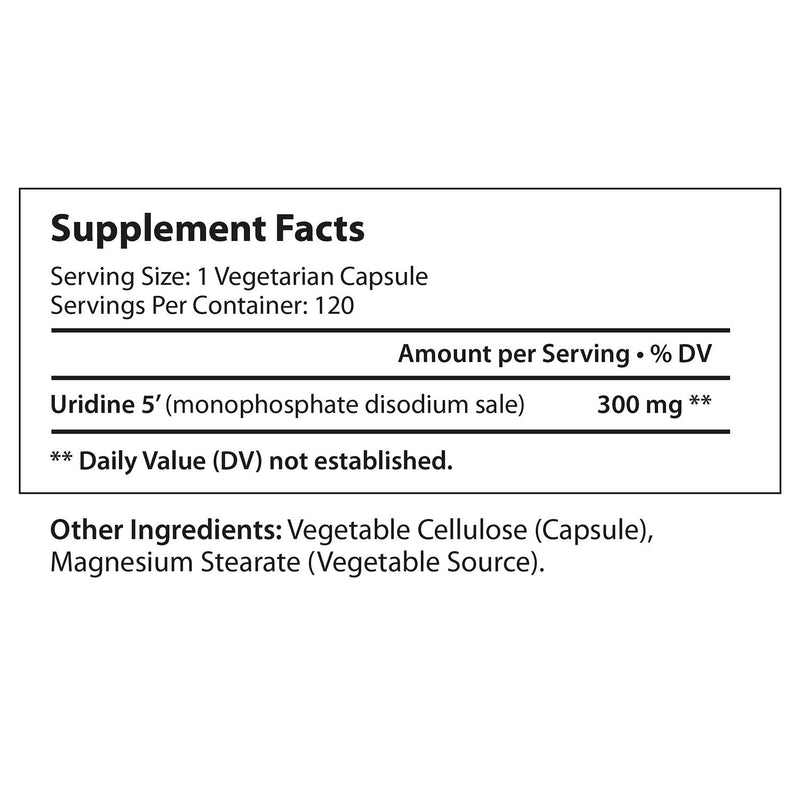[Australia] - Uridine Monophosphate 300mg - 120 Veg Caps | Made in USA | Choline Enhancer for Brain & Memory | Supports Synapses Growth 120 Count (Pack of 1) 