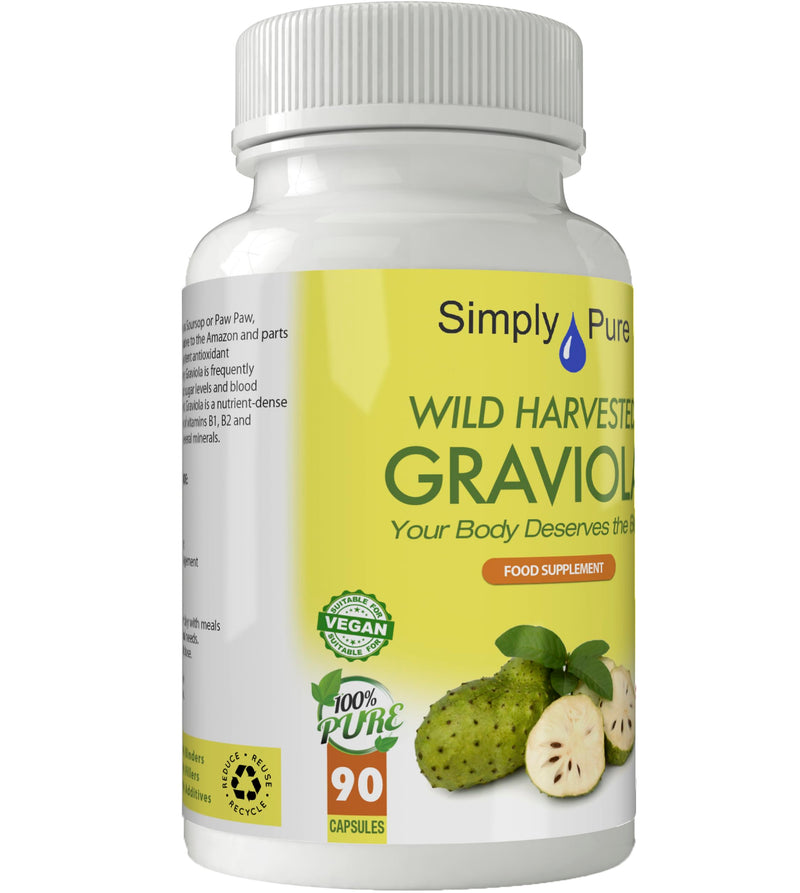 Wild Harvested Graviola (Soursop) - Antioxidant & Heart Health | 90 Capsules x 500mg | Gluten Free | GM Free | Vegan