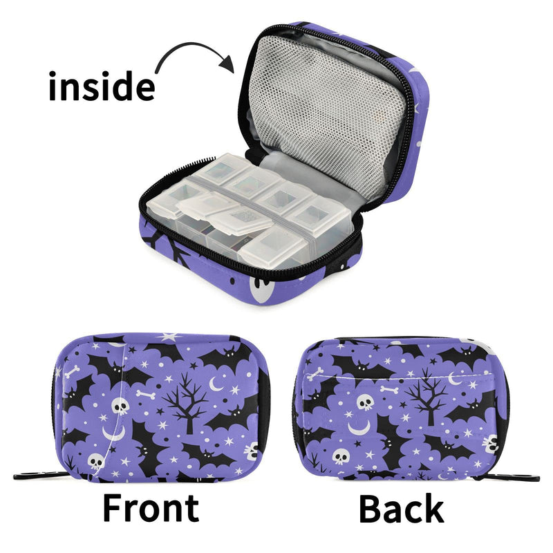 Halloween Bats Travel Pill Organizer Bag | With Zipper 7 Day Portable Weekly Medicine Box Case & Vitamin Supplement Dispenser Pouch for Men Women Color #09