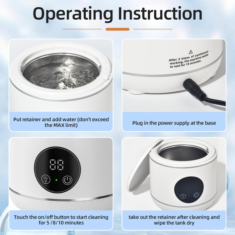 [Australia] - Ultrasonic Retainer Cleaner Machine, Professional Dental Appliance Cleaning Device. 3 Cleaning Modes（45khz, 20W，230ml White,YKL） 