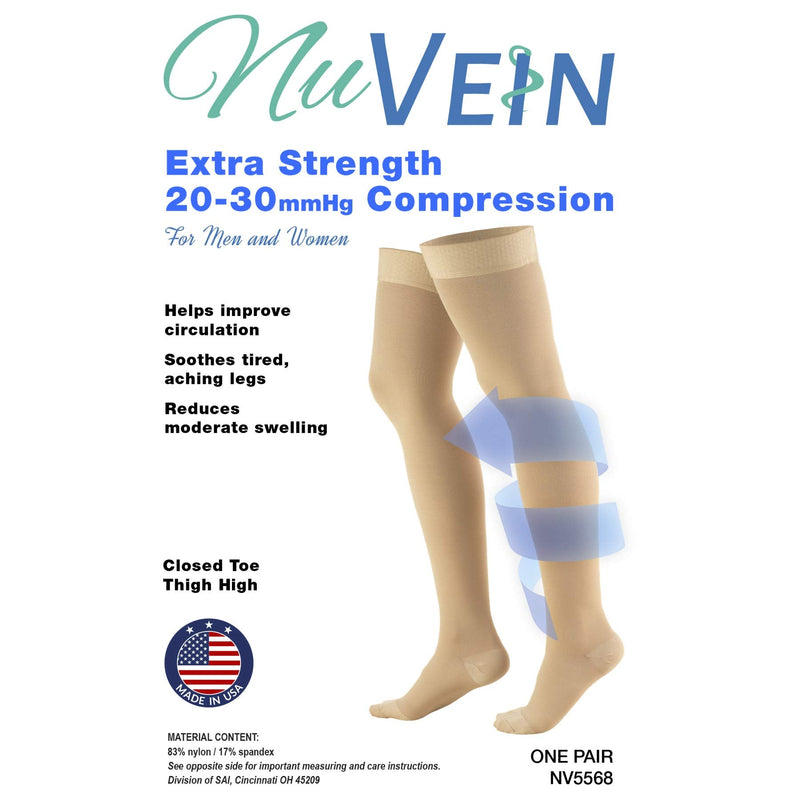 [Australia] - NuVein Medical Compression Stockings, 20-30 mmHg Support, Women & Men Thigh Length Hose, Closed Toe, Black, X-Large X-Large (1 Pair) 