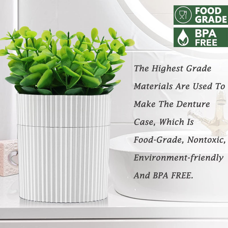 [Australia] - Denture Bath, Invisible Denture Case Designed As Artificial Eucalyptus Potted Plants, Denture Cup With Strainer For Retainer, Mouth Guard & Dentures, Perfect For Home Decoration… WHITE 