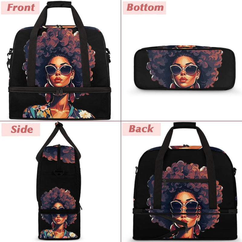 African Women Foldable Travel Duffel Bag, Expandable Weekender Overnight Carry on Bags with Shoe Compartment Sport Tote Gym Luggage for Women Men African Women