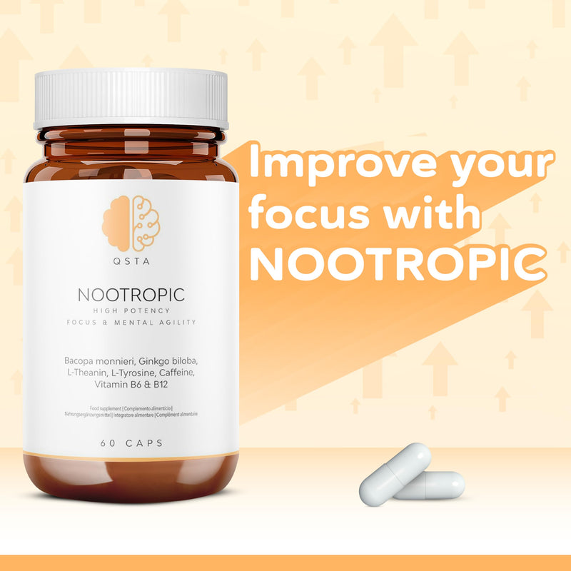 Nootropics Brain Supplement, Unique High Potency Cognitive Enhancer for Energy, Focus, Brain Function, Mental Alertness & Memory with Bacopa Monnieri, Ginkgo, Tyrosine, Theanine, Brain Vitamins