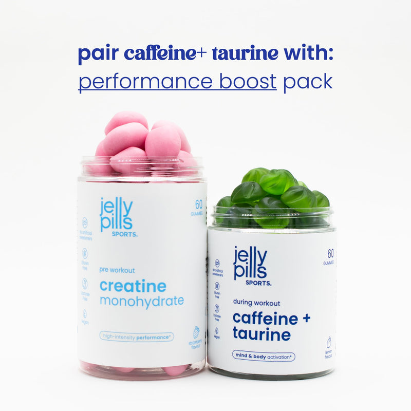 Jelly Pills Sports Caffeine Gummies with Taurine and Guarana - 60 Vegan Gummies - No Added Sugar - Lemon Flavour - Focus & Energy Before Training