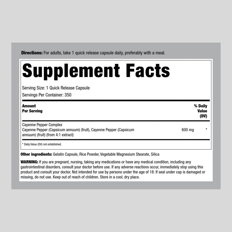[Australia] - Piping Rock Cayenne Pepper Capsules | 600mg | 350 Count | Concentrated Extract Supplement | Non-GMO, Gluten Free 