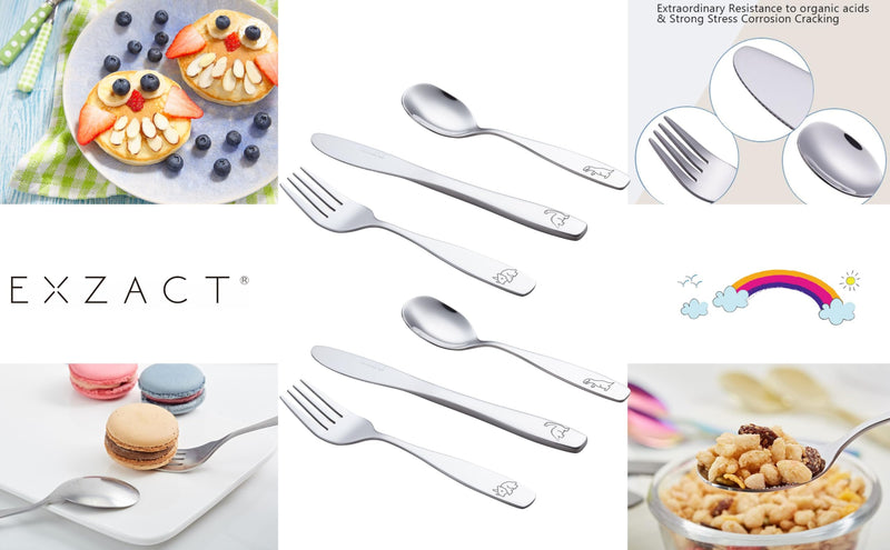 [Australia] - Exzact Kids Flatware 6 Pieces Stainless Steel Children Silverware 2 x Forks, 2 x Knives, 2 x Spoons,Toddler Utensils, Dishwasher Safe, 24 Months+ (Dinosaurs Engraved) 6 Piece Set Dinosaurs x 6 
