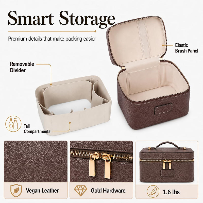 Makeup Bag Vanity Case for Women Leather Cosmetic Bag Travel Toiletry Bags Portable Makeup Organizer Case
