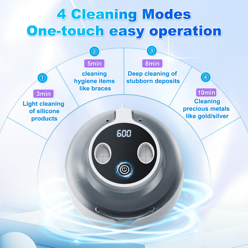 [Australia] - 2025 Ultrasonic Retainer Cleaner, 4 UV Lights, 45kHz Deep Clean, Retainer Cleaner Machine for Dentures, Anti Grinding Mouth Guard, Braces, Toothbrush Heads, Toothbrush 