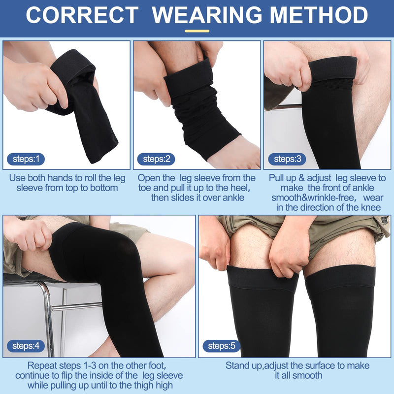 [Australia] - Zhanmai 2 Pairs Men's Thigh High Compression Stockings Footless 20-30 mmHg Compression Leg Sleeves Thigh High Graded Compression with Silicone Band for Men Sport Running Edema Swelling Black XL 