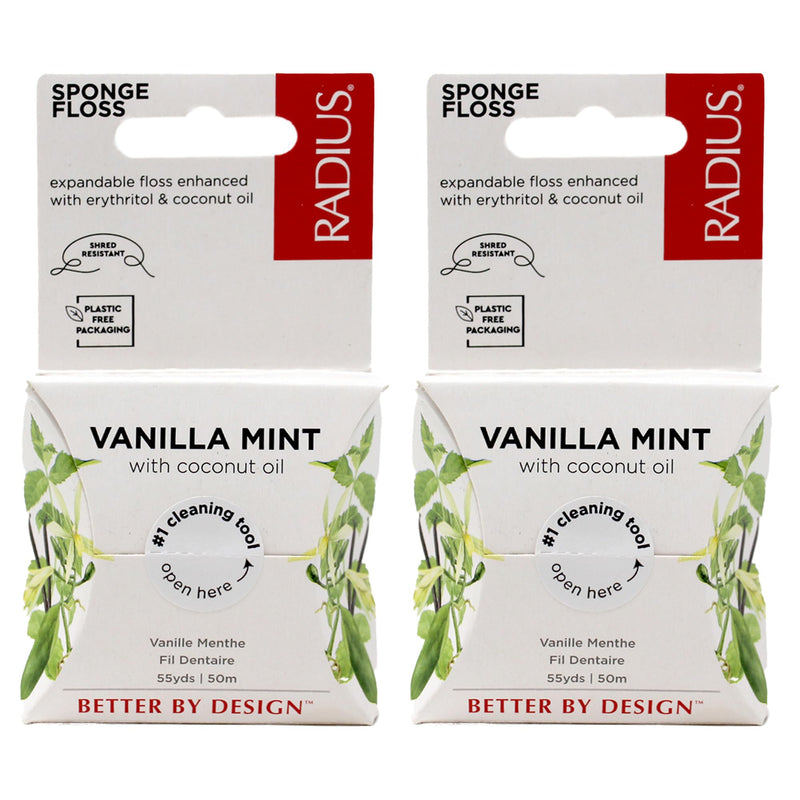 RADIUS Vanilla Mint Dental Floss 55 Yards Vegan & Non-Toxic Oral Care Boost & Designed to Help Fight Plaque - Pack of 2 1 Count (Pack of 2)