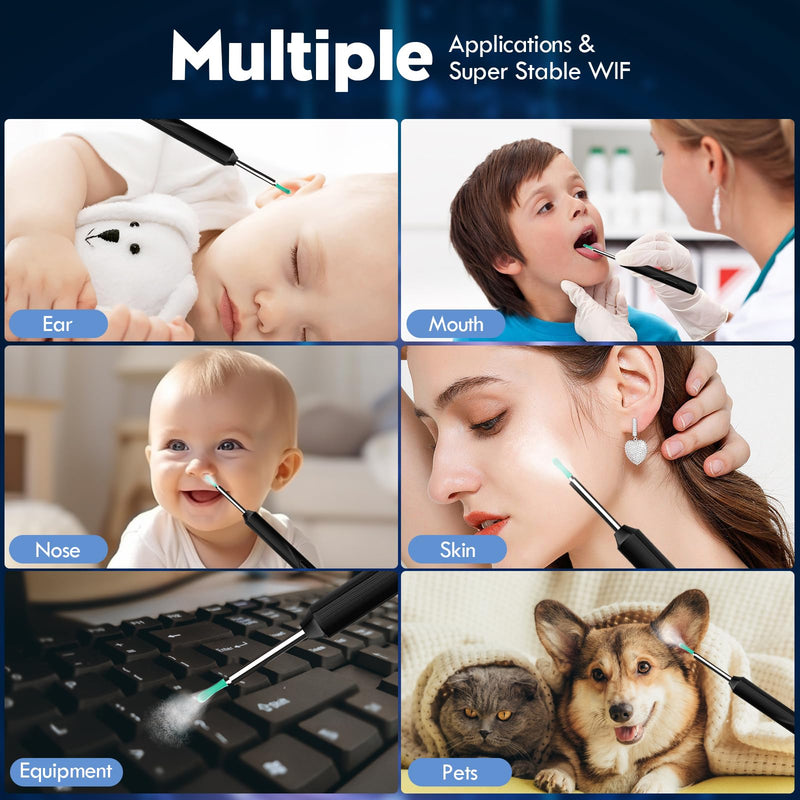 [Australia] - Earwax Remover Otoscope, 1080P WiFi Ear Cleaner HD Ear Camera IP67 Waterproof Ear Cleaner 3.5mm Lens Ear Endoscope with 6 LEDs Rechargeable Ear Cleaner for Children, Adults and Pets 
