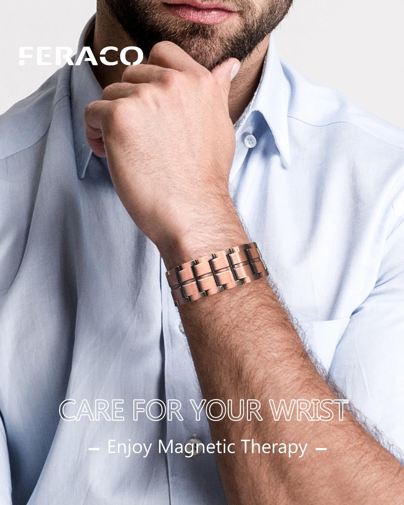 [Australia] - Feraco Copper Bracelet for Men 3X Strength,Magnetic Therapy Bracelet Copper Jewelry with Powerful 3800 Gauss Magnets Classic Pattern 