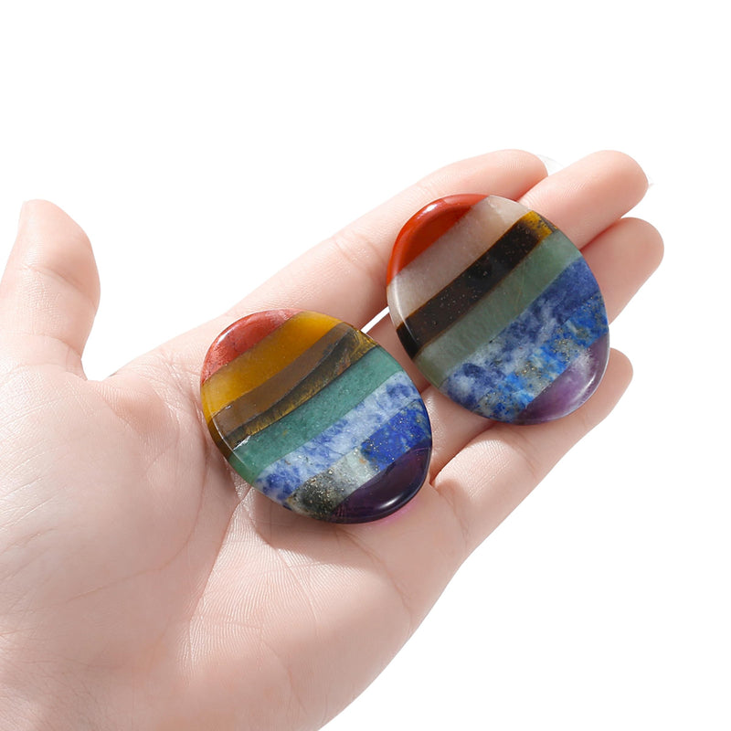 [Australia] - Thumb Worry Stone Crystals and Healing Stones for Anxiety Sensory 7 Chakra Oval Natural Tiny Meditation Accessories Mental Health Gifts Fidget Depression Stress Anxiety Relief Items for Women 7chakra Oval Shaped 