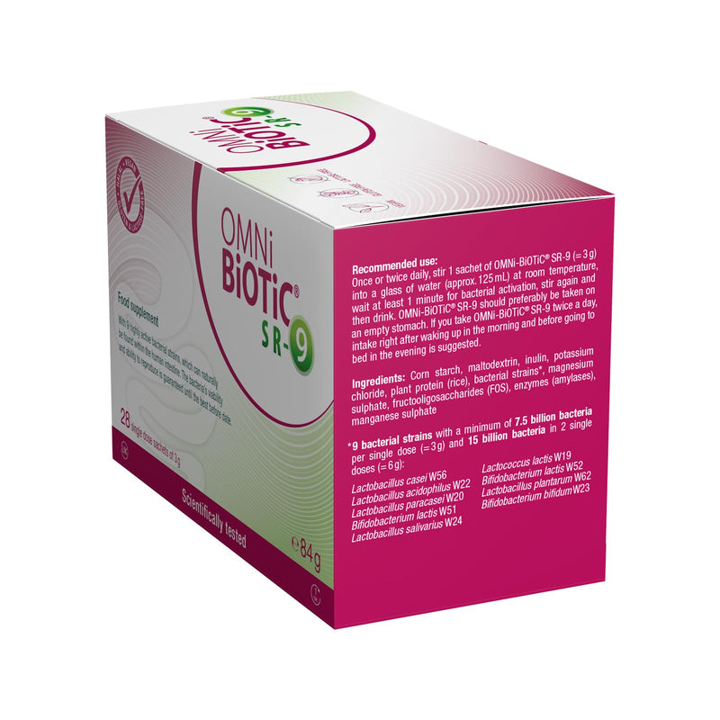 OMNi BiOTiC SR-9 | Stressed? Relax Your Gut Flora | 28 Sachets | Probiotics for Stress Resilience | 9 Bacterial Strains | 15 Billion Bacteria per Daily Dose | Powder | Vegan | Gluten-Free | Halal |