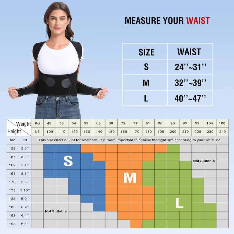 [Australia] - Back Brace Posture Corrector for Women and Men with Spine Vertical Alignment System, Lower Back Pain Relief, Back Straighter Instant Posture Corrector - Scoliosis Large (Waist 40"-47") Black 