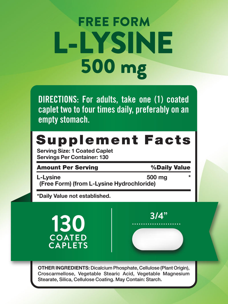 [Australia] - Nature's Truth L-Lysine 500mg | 130 Caplets | Free Form | Essential Amino Acid | Non-GMO & Gluten Free Supplement 