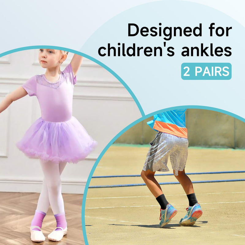2 Pairs Kids Compression Ankle Braces, Lightweight Non Slip Support Sleeve for Boys, Girls, Dance, Pickleball(Pink Cherub, L) Pink Cherub/Ankle Large