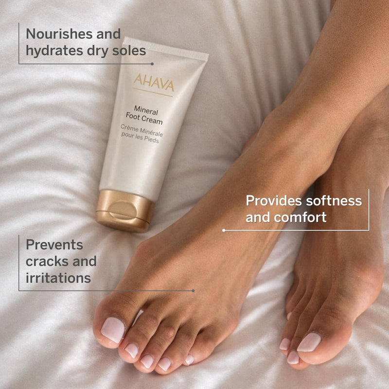 AHAVA Dead Sea Water Mineral Foot Cream - Nourishes & Hydrates Dry Soles, Prevents Cracks & Irritations, with Witch Hazel Leaf, Osmoter blend, Jojoba, Avocado, Sweet Almond & Wheat Germ Oil 3.4 Fl Oz (Pack of 1)